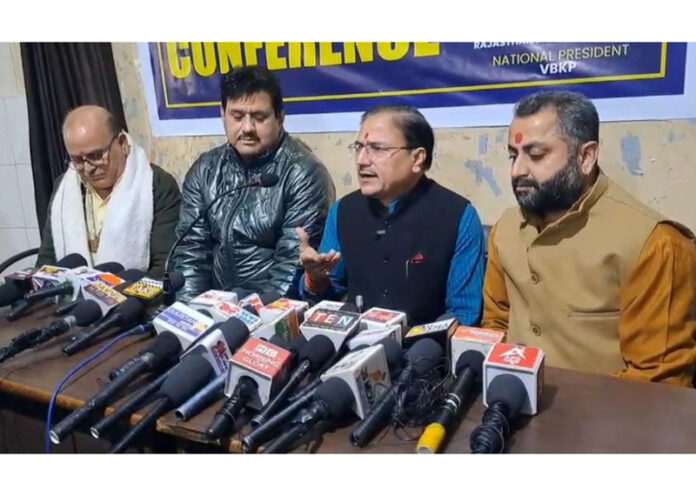 Jagdish Raj Shastri, president J&K unit of VBKP addressing press conference in Jammu. Jagdish Raj Shastri, president J&K unit of VBKP addressing press conference in Jammu.