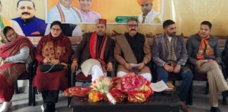 BJP spokesperson Zorawar Singh Jamwal along with ex-MLA and district president BJP, Neelam Langeh at a party programme at Ramban on Thursday.