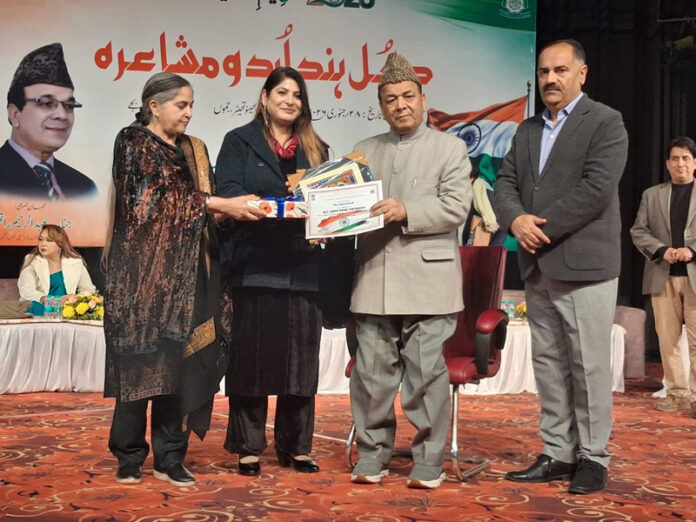 Speaker Legislative Assembly during All India Urdu Mushaira at Jammu on Thursday. Speaker Legislative Assembly during All India Urdu Mushaira at Jammu on Thursday.