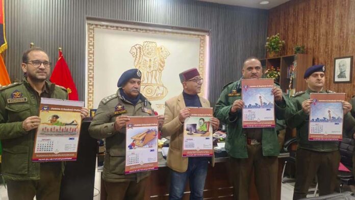 DIG JSK Range Shiv Kumar Sharma unveiling a calendar in Jammu on Monday.