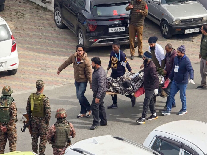 An injured soldier being shifted to a healthcare facility in Bhaderwah on Thursday. -Excelsior/Tilak Raj