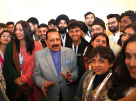 Union Minister Dr Jitendra Singh during an informal interaction with J&K and Ladakh students participating in 'Viksit Bharat Young Leaders Dialogue 2026', at his residence at New Delhi.