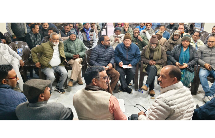 BJP leaders during a meeting at Hiranagar on Friday. BJP leaders during a meeting at Hiranagar on Friday.