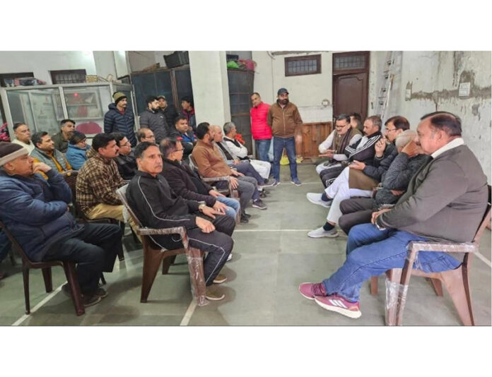 MLA Jammu West, Arvind Gupta and former corporator and senior BJP leader, Sanjay Baru during a meeting with residents of Bohri on Saturday.