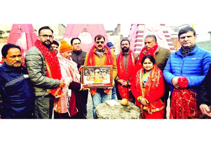MLA Jammu West, Arvind Gupta during a function at Kali Mata Mandir, Talab Tillo on Thursday.