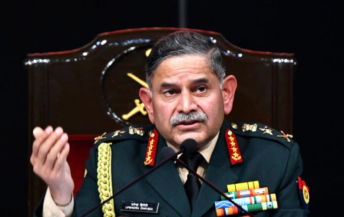 Chief of Army Staff General Upendra Dwivedi addresses the annual press conference, ahead of the 78th Army Day, in New Delhi on Tuesday.