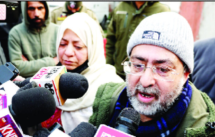 Parents of students studying in Iran speaking to reporters in Srinagar on Wednesday. -Excelsior/Shakeel
