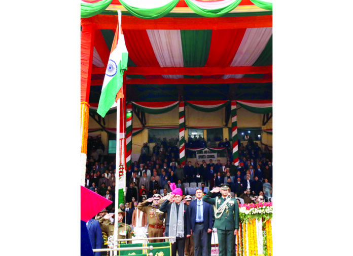 LG Manoj Sinha takes salute at Republic Day parade at MA Stadium, Jammu.