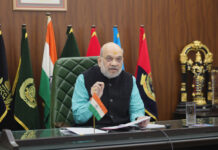 Union Home Minister Amit Shah addresses at the inauguration of National IED data management system of NSG through video conferencing in New Delhi on Friday. (UNI)