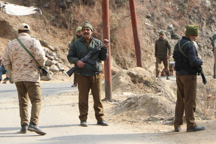 Security forces remain on high alert near the encounter site at Singpora in Kishtwar on Tuesday.