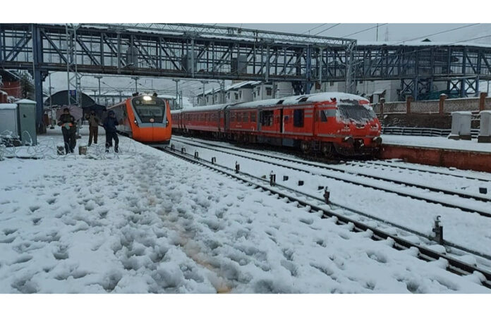 A view of snow-clad Banihal Railway Station in Jammu region. — Excelsior/Parvaiz