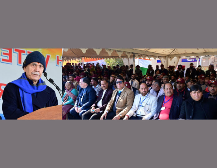 LG Manoj Sinha addressing the gathering in Rajouri on Wednesday.