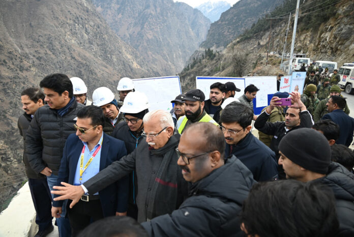 Union Power Minister Manohar Lal Khattar inspecting a project in Kishtwar on Monday. Union Power Minister Manohar Lal Khattar inspecting a project in Kishtwar on Monday.
