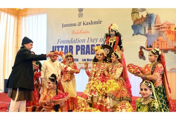LG Manoj Sinha attending a programme on UP Foundation Day at Lok Bhavan Jammu on Saturday.