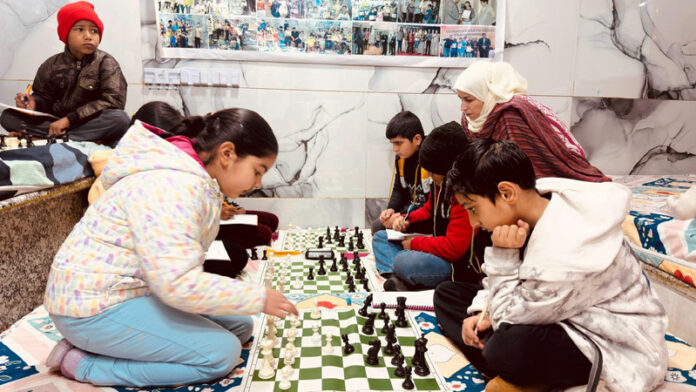 Players competing enthusiastically during Day 1 of U-11 Open Khelo Jammu Chess Tournament at Vivek Chess Academy.