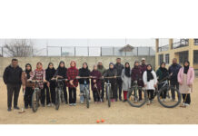 J&K girls leave for AP to compete at National Cycle Polo C’ships Girls from J&K posing with team officials before leaving to AP for participating in National Cycle Polo Championships.