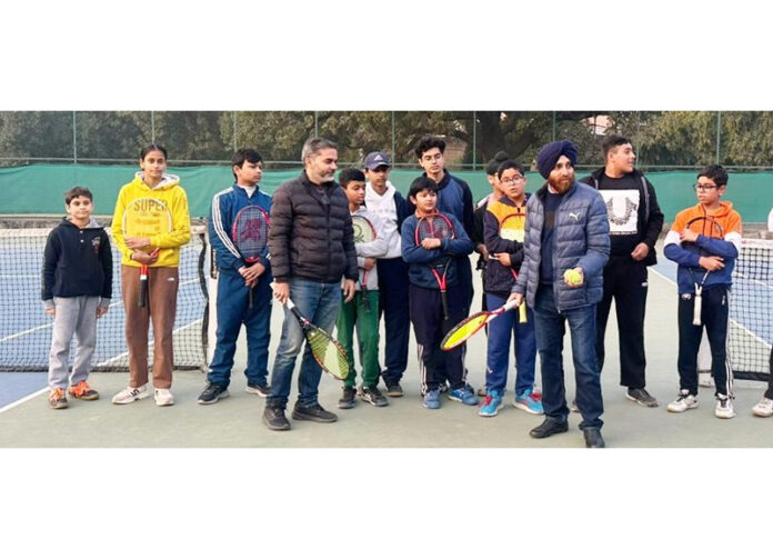 JKLTA vice president, Hanumant Singh inaugurating U-16 Championship at MA Stadium, Jammu.