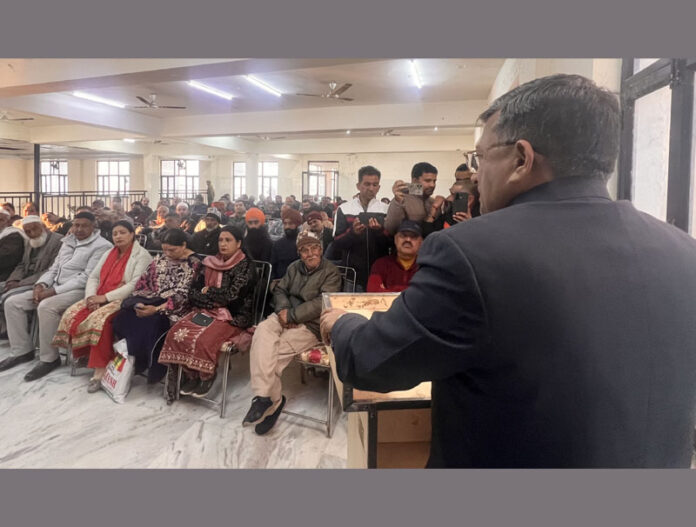 Senior BJP leader and ex MLC, Vibodh Gupta addressing a meeting at Rajouri on Wednesday.