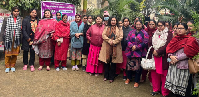 Anganwari Workers and Helpers during a camp in Jammu on Saturday.