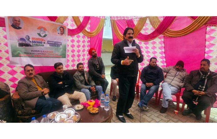 Former Minister and DCC president for Jammu (U), Yogesh Sawhney addressing a party function in Bishnah.