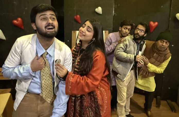 A scene from the play ‘Prem Visheshagya’ staged in Jammu on Sunday.