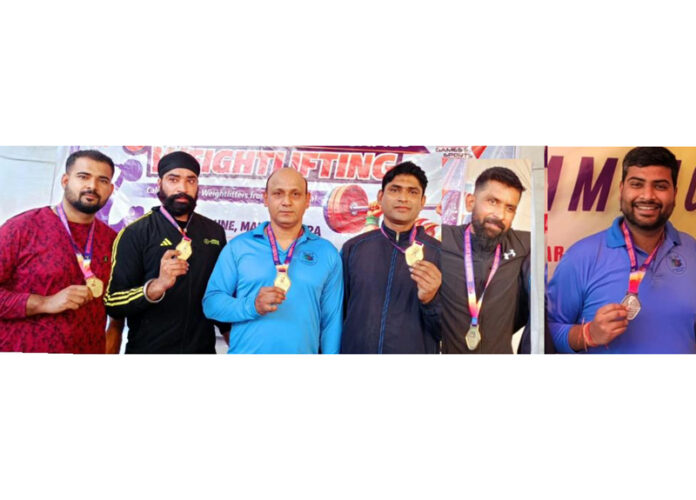 Medal winner master athletes posing for group photograph. Medal winner master athletes posing for group photograph.