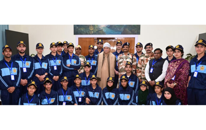 LG Manoj Sinha with J&K students back from Bharat Darshan tour. LG Manoj Sinha with J&K students back from Bharat Darshan tour.
