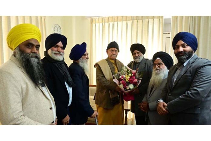Delegation of District Gurudwara Prabhandhak Committee (DGPC) Jammu meeting Lieutenant Governor on Thursday.