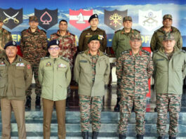 Northern Army Commander Lt Gen Pratik Sharma with officers from other security forces at Nagrota.