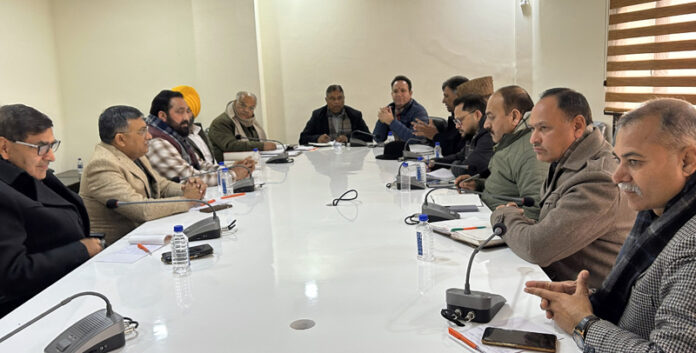 BJP leaders during organisational review meeting at Jammu on Saturday.