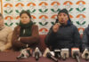 DCC Leh president Rigzin Namgial addressing press conference at Leh on Monday.