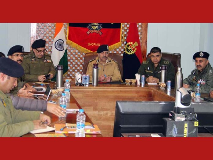 DGP Nalin Prabhat chairing a meeting of police officers in Shopian on Wednesday. DGP Nalin Prabhat chairing a meeting of police officers in Shopian on Wednesday.