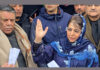 PDP president Mehbooba Mufti speaking with media persons in Srinagar on Wedneday. -Excelsior/Shakeel.