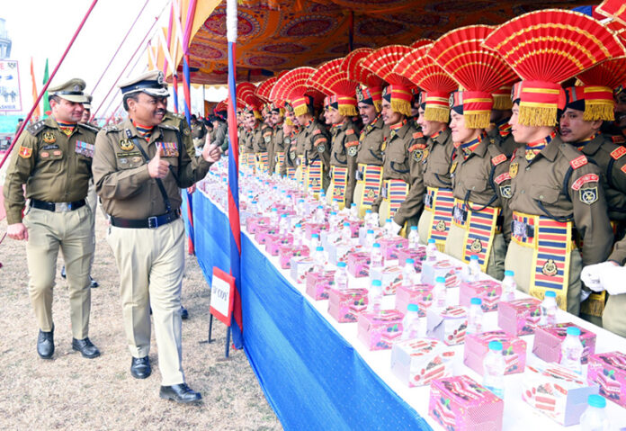Border Security Force (BSF) Inspector General (IG) Solomon Yash Kumar Minz during the passing-out parade of the new recruits at the BSF Humhama Subsidiary Training Centre in Srinagar on Saturday. (UNI)