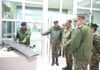 Northern Army Commander Lt Gen Pratik Sharma being briefed about a drone.