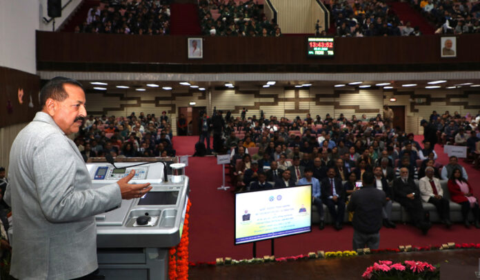 Union Minister Dr Jitendra Singh, as chief guest, addressing the 80th Foundation Day of CSIR-National Physical Laboratory at Pusa Road, New Delhi on Monday.