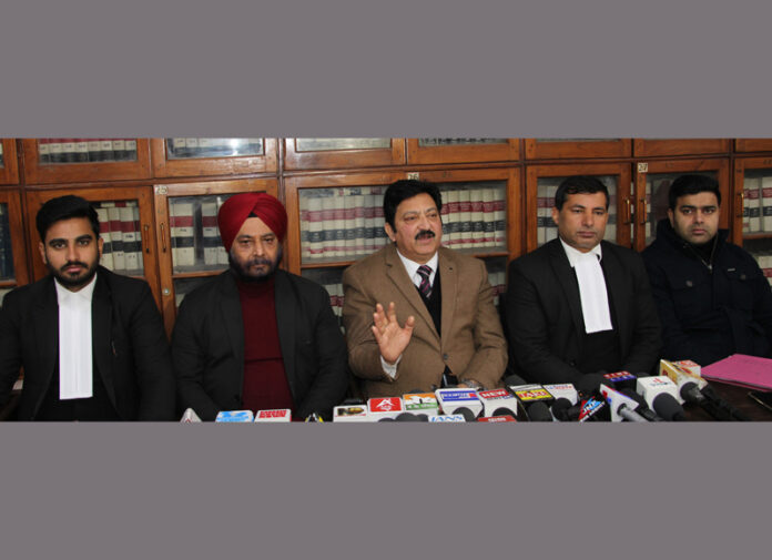 President of J&K High Court Bar Association Jammu Nirmal Kotwal addressing press conference on Wednesday. -Excelsior/Rakesh