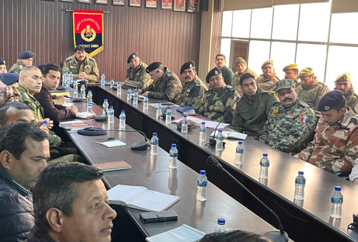 SSP Samba Virinder Manhas chairing a meeting on Friday.