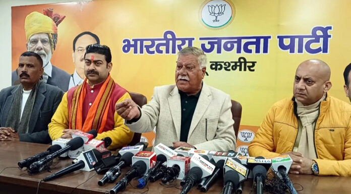 BJP leaders at a press conference at Jammu on Thursday. BJP leaders at a press conference at Jammu on Thursday.