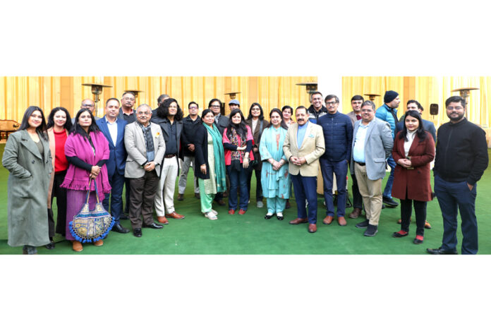 Union Minister Dr Jitendra Singh posing for a group photograph with a group of journalists and media persons after the lunch at his official residence, at New Delhi on Saturday. Union Minister Dr Jitendra Singh posing for a group photograph with a group of journalists and media persons after the lunch at his official residence, at New Delhi on Saturday.