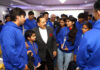 Union Minister Dr. Jitendra Singh interacting with school students of Atal Innovation Mission (AIM), NITI Aayog, on the eve of Republic Day, at New Delhi, on Sunday.