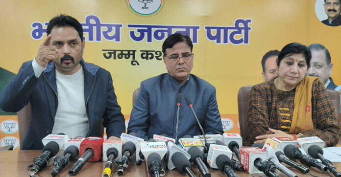 BJP spokespersons at a press conference at Jammu on Tuesday.