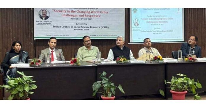 CUJ Vice-Chancellor and others on dias during valedictory session of International seminar.