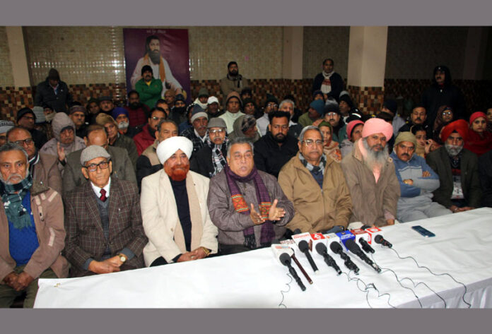 RC Bhasin and others addressing mediapersons on Wednesday.