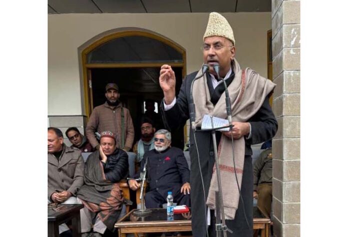 MP (RS), Ghulam Ali Khatana addressing a public darbar at Koteranka, Rajouri on Friday.