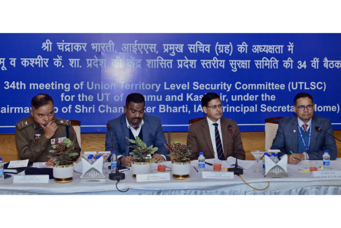 Chandraker Bharti, Principal Secretary, Home Department chairing a meeting in Jammu.