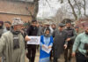 PDP leader Iltija Mufti staging a protest against the proposed railway line to Pahalgam. -Excelsior/Sajad Dar