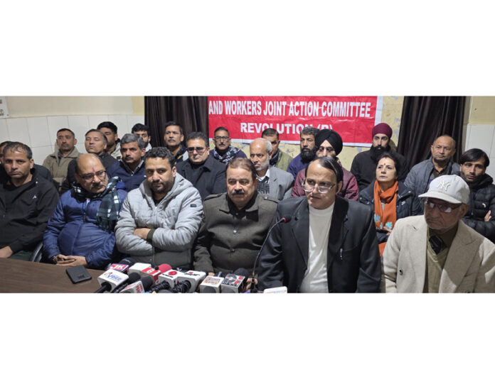 EJAC members addressing joint press conference in Jammu on Saturday. -Excelsior/Rakesh