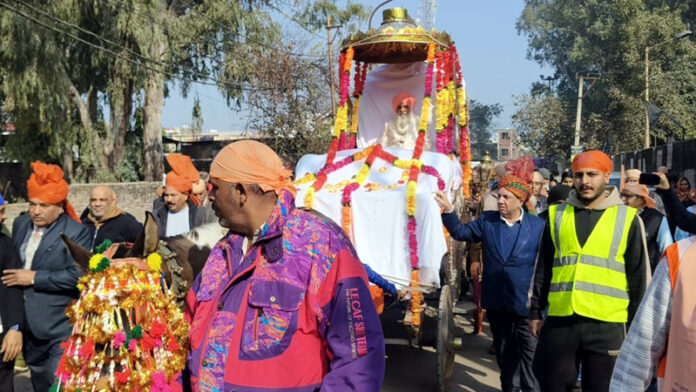 Shobha Yatra of Guru Ravidas Ji being taken out in R S Pura- Bishnah on Sunday.
