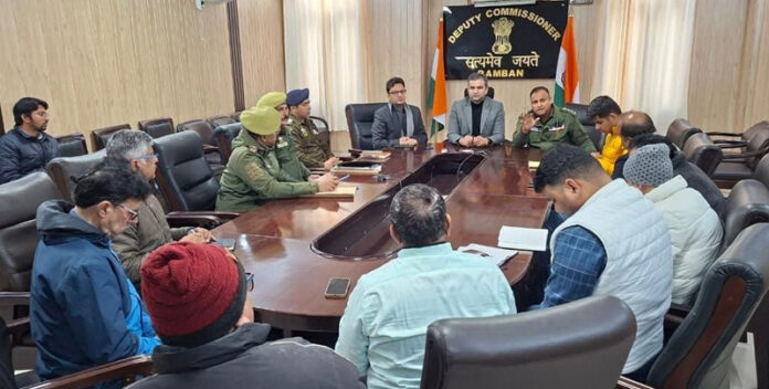 DC Ramban chairing a meeting on Tuesday.
